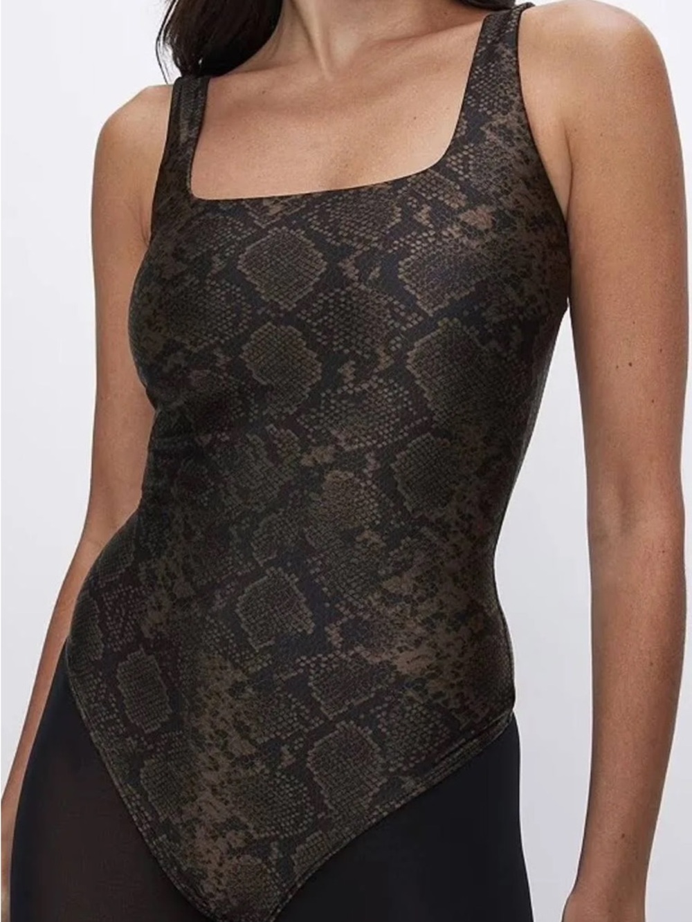 Good American Square Neck Tank bodysuit Brown & Black Snake Print